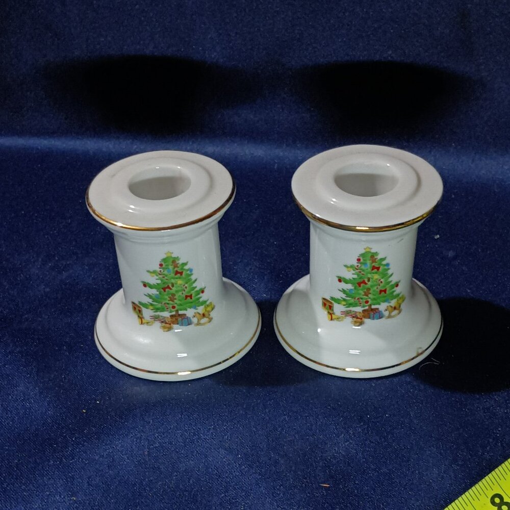 Pair Of Shibata Japan  Christmas Tree  Home For The Holidays  Candle Holders